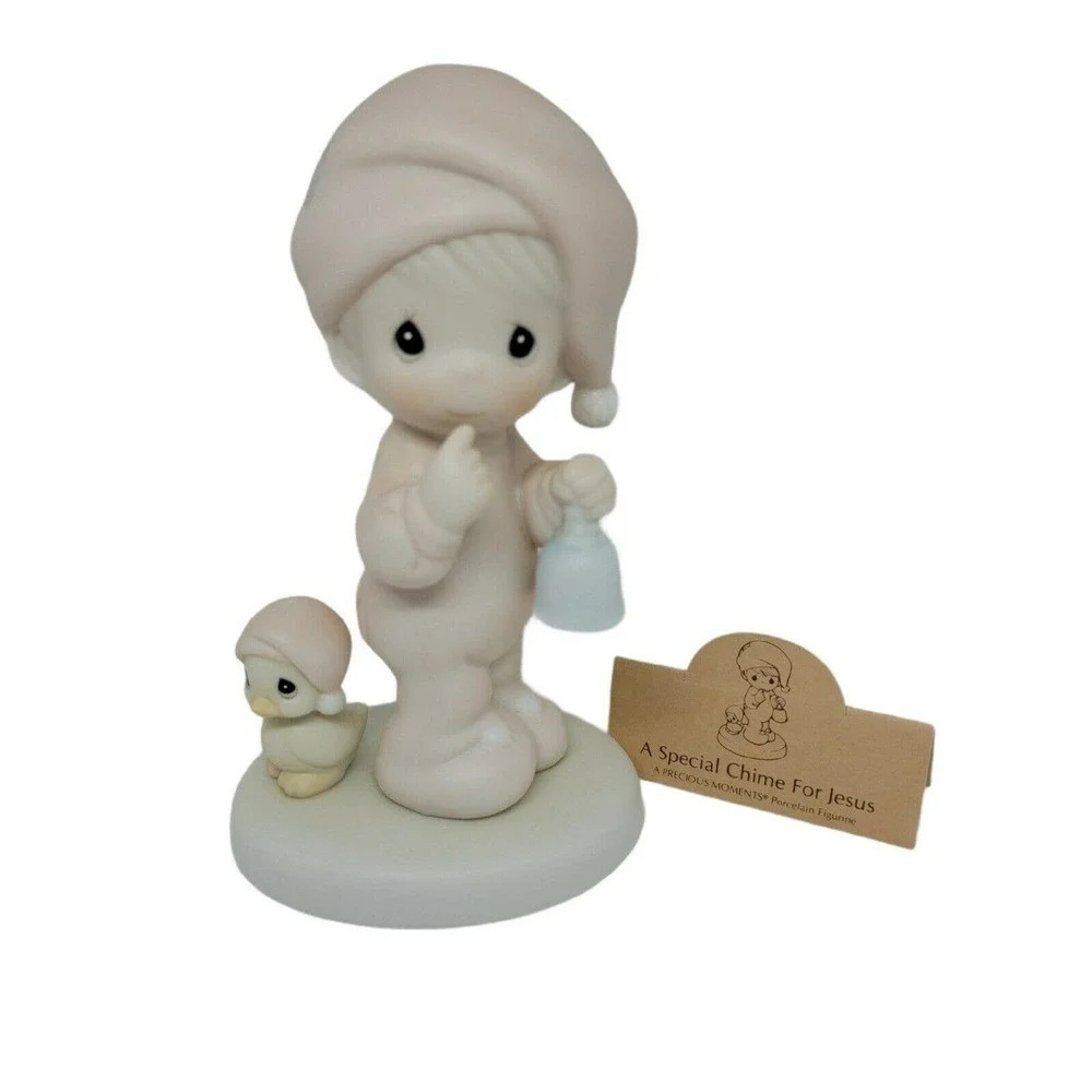 PRECIOUS MOMENTS FIGURINES "A Special Chime for Jesus" Child Holding Bell Duck